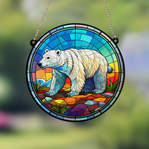 Polar Bear Stained Glass Effect Suncatcher